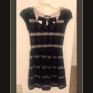 Nude Dress w/ Black Lace Overlay and Bow on Back!